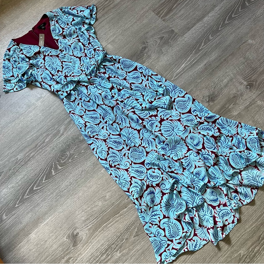 *NWT J Crew V-Neck Flutter Hem Dress in Aqua Paisley